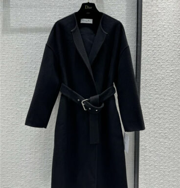 dior minimalist tie crew neck wool coat