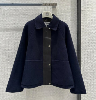 loewe new navy blue patchwork wool cropped coat