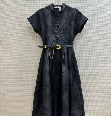 dior jacquard pattern belt long dress
