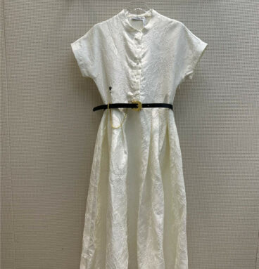 dior jacquard pattern belt long dress