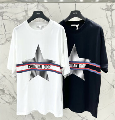 Dior line five-pointed star stitching T-shirt
