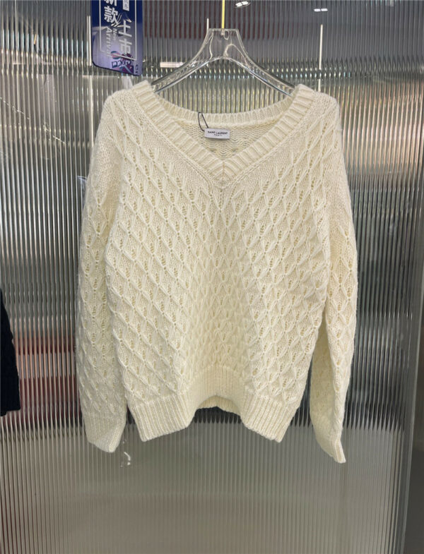 YSL new V-neck knitted long-sleeved sweater