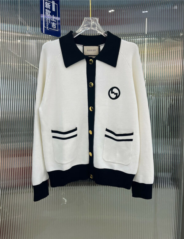 gucci early autumn new lapel long-sleeved knitted cardigan