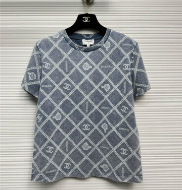 Chanel retro fried color camellia chain print round neck T-shirt