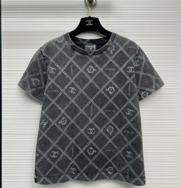 Chanel retro fried color camellia chain print round neck T-shirt