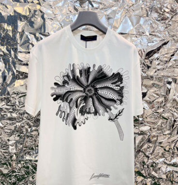 louis vuitton LV black and white floral T-shirt short sleeves
