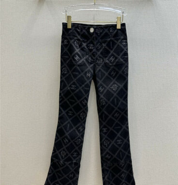 Chanel camellia logo wash waist flared jeans
