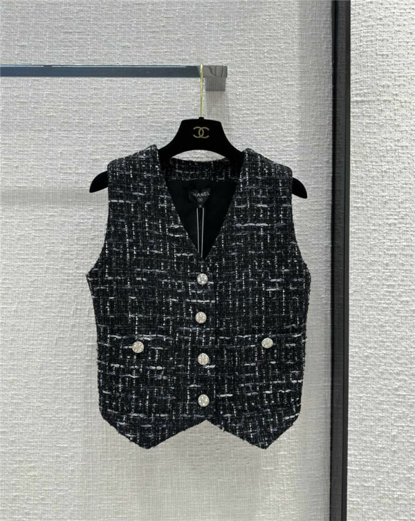 Chanel gradient blue yarn woven soft tweed vest