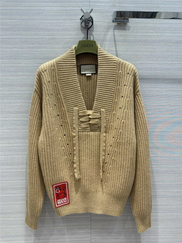 gucci American preppy retro V-neck cashmere sweater