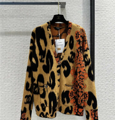 Chanel leopard intarsia mohair cashmere knitted cardigan