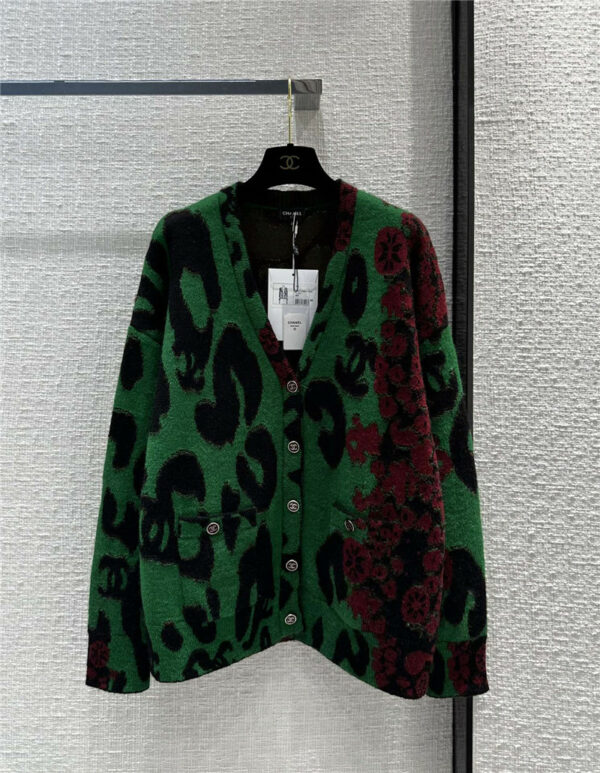 Chanel leopard intarsia mohair cashmere knitted cardigan