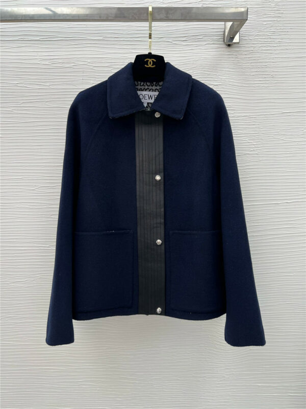 loewe new dark blue patchwork leather cropped coat