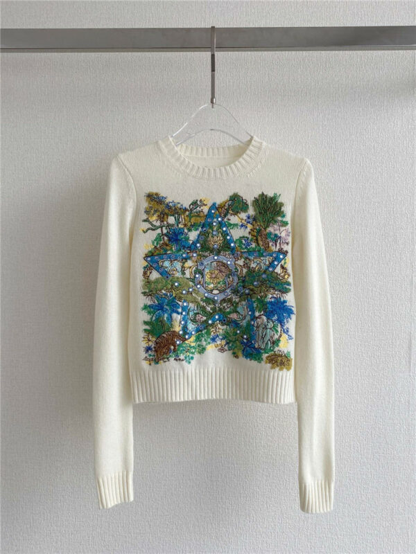 dior five-pointed star flower rattan embroidered sweater