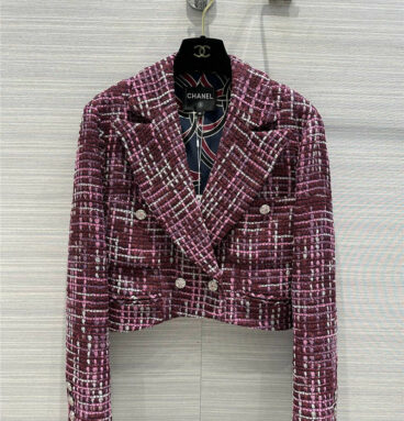 chanel wine red gradient colored yarn woven soft tweed jacket