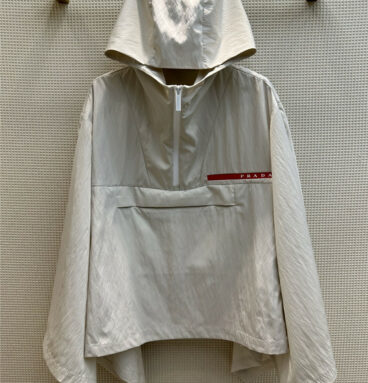 Prada advanced gray hooded half zipper bucket wind jacket