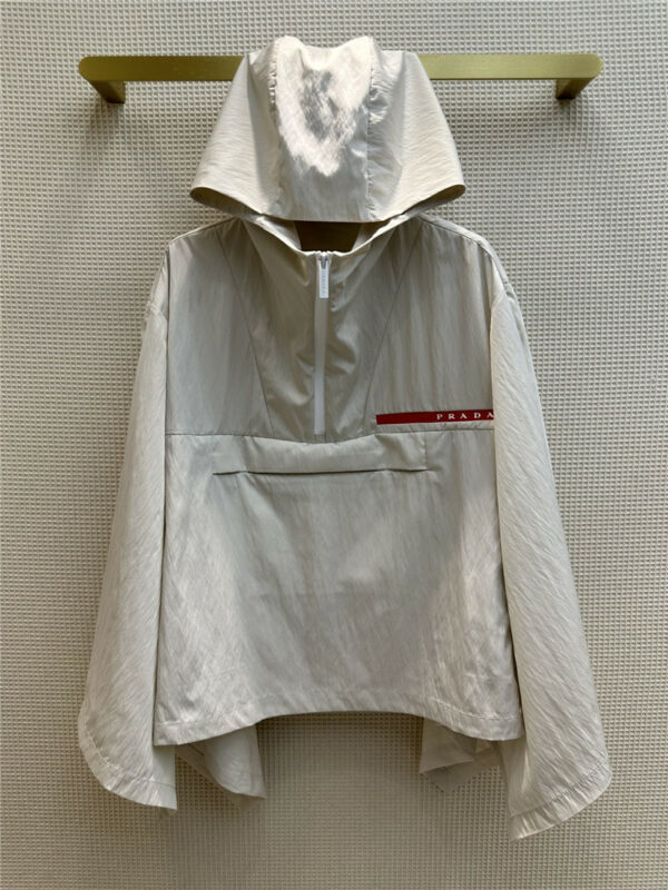 Prada advanced gray hooded half zipper bucket wind jacket
