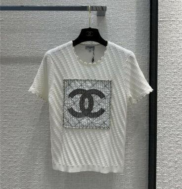 Chanel heavy industry beaded twill weave round neck sweater