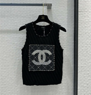 Chanel heavy industry beaded twill weave round neck knitted vest
