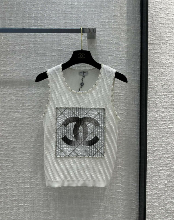 Chanel heavy industry beaded twill weave round neck knitted vest