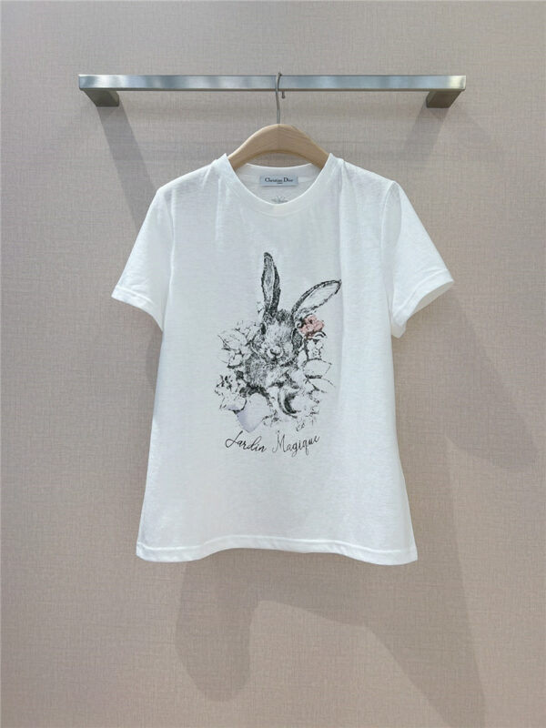 dior cute rabbit pattern round neck T-shirt