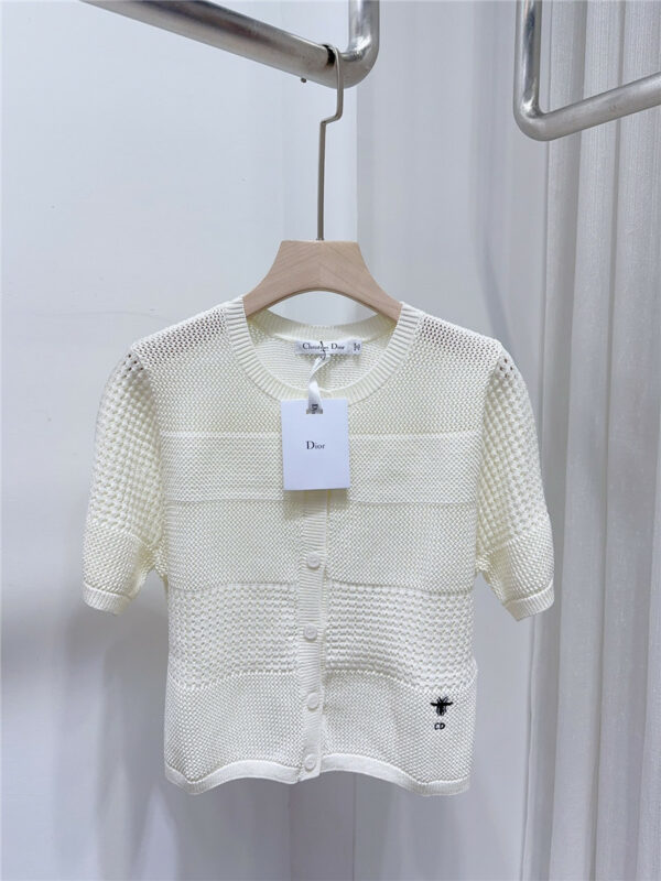 dior hollow-knit short-sleeved cardigan top