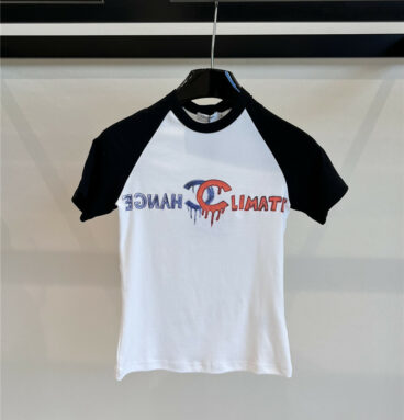 Chanel melted letter print raglan short-sleeved T-shirt