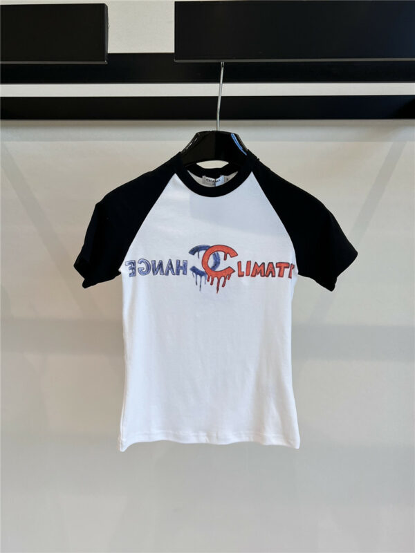 Chanel melted letter print raglan short-sleeved T-shirt