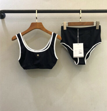 chanel classic black and white contrast color split swimsuit