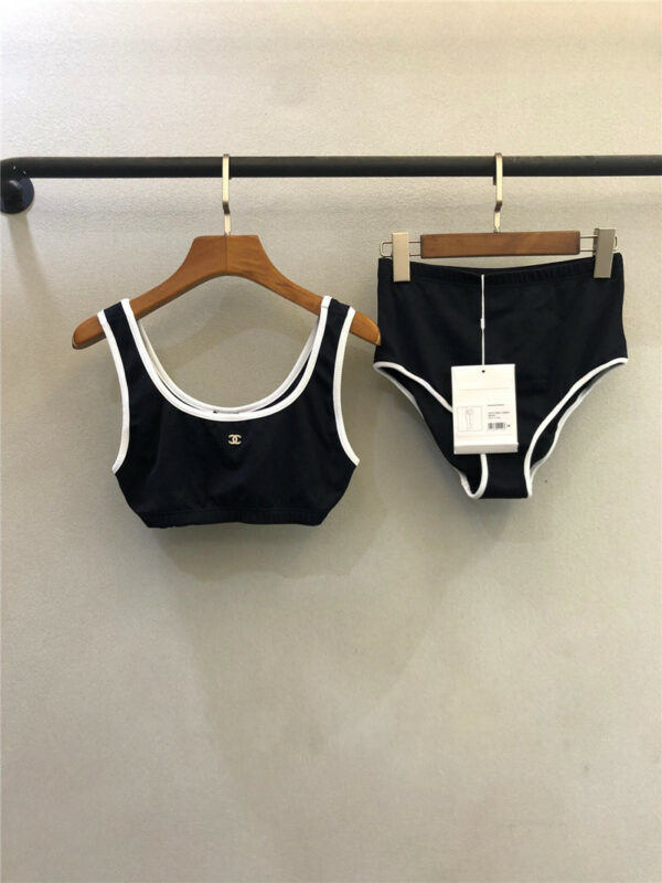 chanel classic black and white contrast color split swimsuit