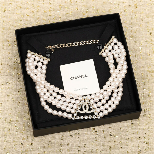 Chanel five layer pearl triangle necklace