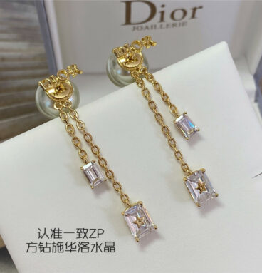 dior square size crystal pearl earrings