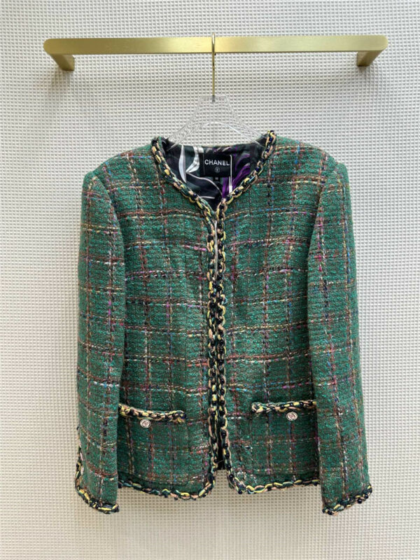 chanel retro plaid round neck tweed jacket