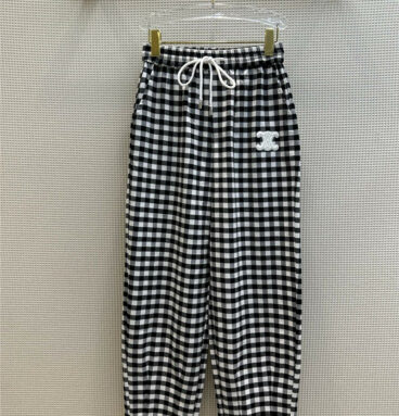 celine classic black and white checkered pants
