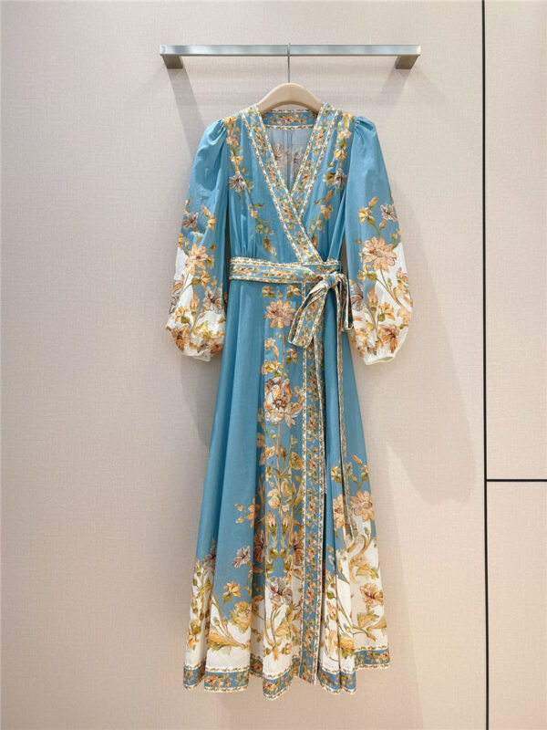 zimm blue floral wrap maxi dress