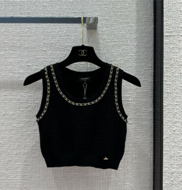 chanel leather edge chain stitching knit vest