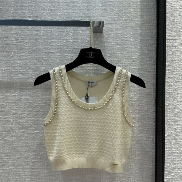chanel leather edge chain stitching knit vest