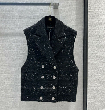 chanel horizontal stripe embroidery soft tweed vest jacket