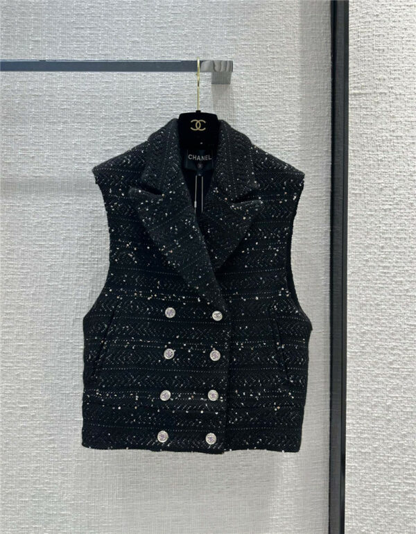 chanel horizontal stripe embroidery soft tweed vest jacket