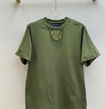 louis vuitton LV chain decoration green T-shirt