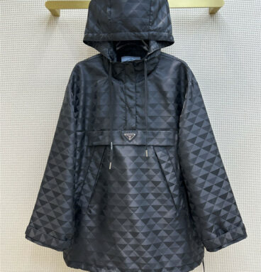 prada rhombus dark pattern hooded half zipper jacket