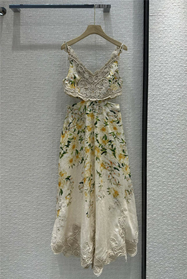 zimm lace-paneled linen-print maxi slip dress