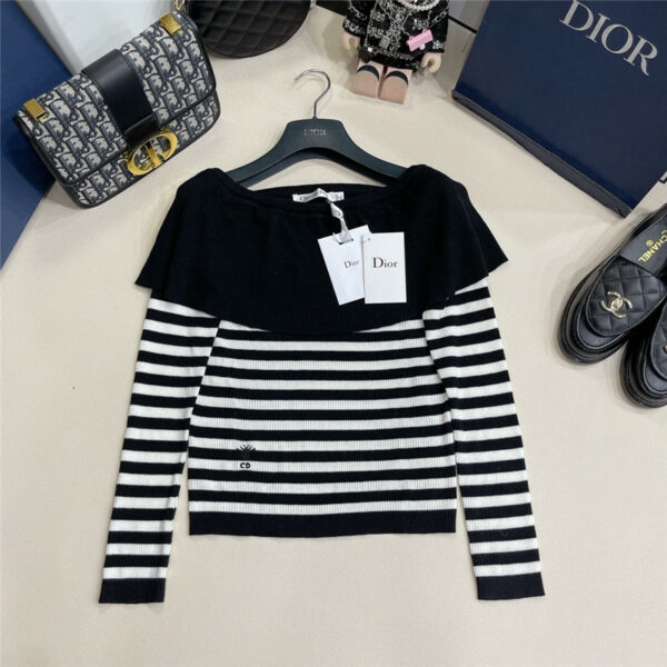 Dior new navy style striped collar sweater