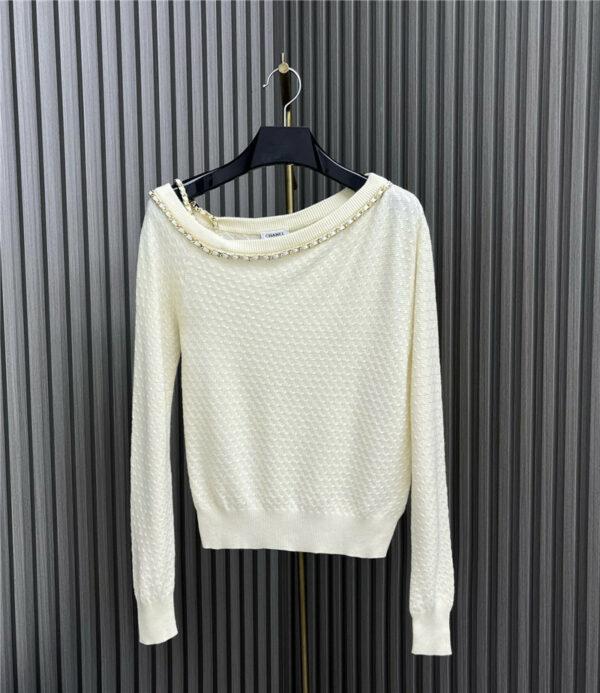 chanel chain slanted shoulder knitted long sleeve