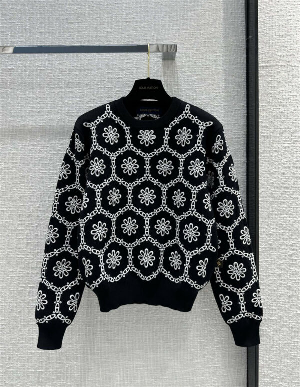 louis vuitton LV black and white Madeira embroidery sweater