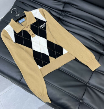 prada argyle check color contrast knitted sweater