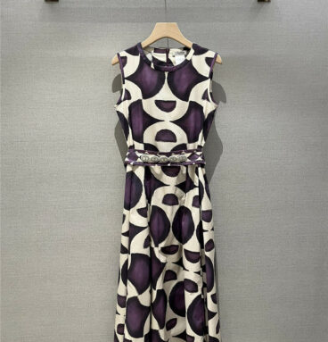 MaxMara diffuse purple fan-print belt beaded vest dress