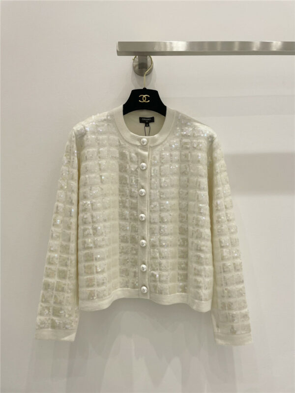 chanel crystal sequin yarn cashmere small cardigan