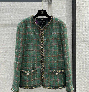 chanel vintage green interwoven plaid soft tweed jacket