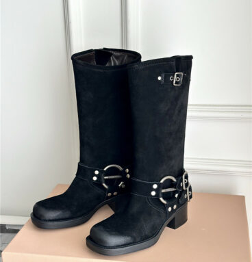 miumiu autumn and winter brushed suede distressed boots