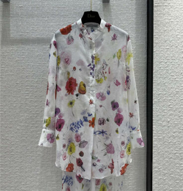 Dior fantasy flower series print pattern long-sleeved shirt
